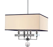 Hudson Valley Gresham Park 5645-PN chandelier with dark-trimmed rectangular shade, angular nickel arms and crystal sphere