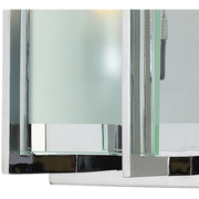 Close-up of Latitude chrome fork supports and the glass-panel edge