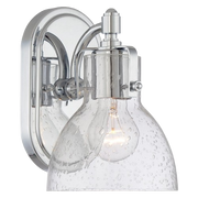 Minka-Lavery wall sconce with a clear seeded bell shade and reflective curved arm