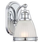 Minka-Lavery wall sconce with a pale ribbed bell shade and external metal supports
