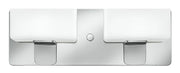 Hinkley Envy 5912CM chrome vanity light with two wide white glass shades on a rounded rectangular backplate