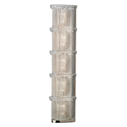 Tall wall light with five stacked textured sections, decorative bands and bright silver-toned trim.