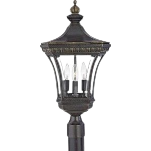 Quoizel Devon 3-light outdoor post lantern with tiered roof and clear beveled glass panels