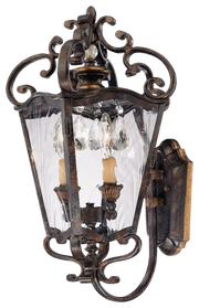 Metropolitan Terraza Villa outdoor wall lantern with aged patina, gold leaf accents and water glass