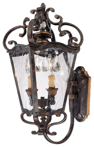 Minka Metropolitan Terraza Villa Aged Patina With Gold Leaf Accents Water Glass Wall Lantern