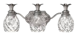 Hinkley Plantation vanity light with three clear pineapple-shaped shades in polished antique nickel.