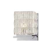 Hudson Valley Torrington vanity light with textured clear glass and polished-chrome ledges
