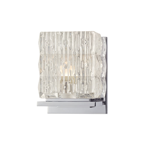 Hudson Valley Torrington vanity light with textured clear glass and polished-chrome ledges