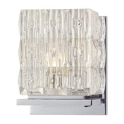 Close angled view of Torrington patterned glass and stepped polished-chrome mount
