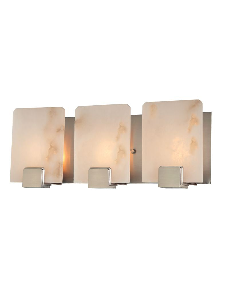 Hudson Valley Lake Grove polished-nickel vanity light with three glowing veined alabaster panels