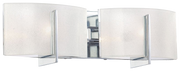 Minka Lavery Clarte 6392-77 vanity light with two curved white shades and angular chrome supports