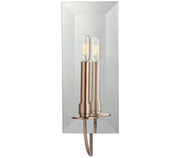 Hudson Valley Somers brushed-bronze candle sconce and its reflection in a tall beveled mirror