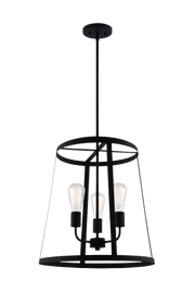 Matteo Bustle matte black 3-light pendant with open frame and textured glass shades