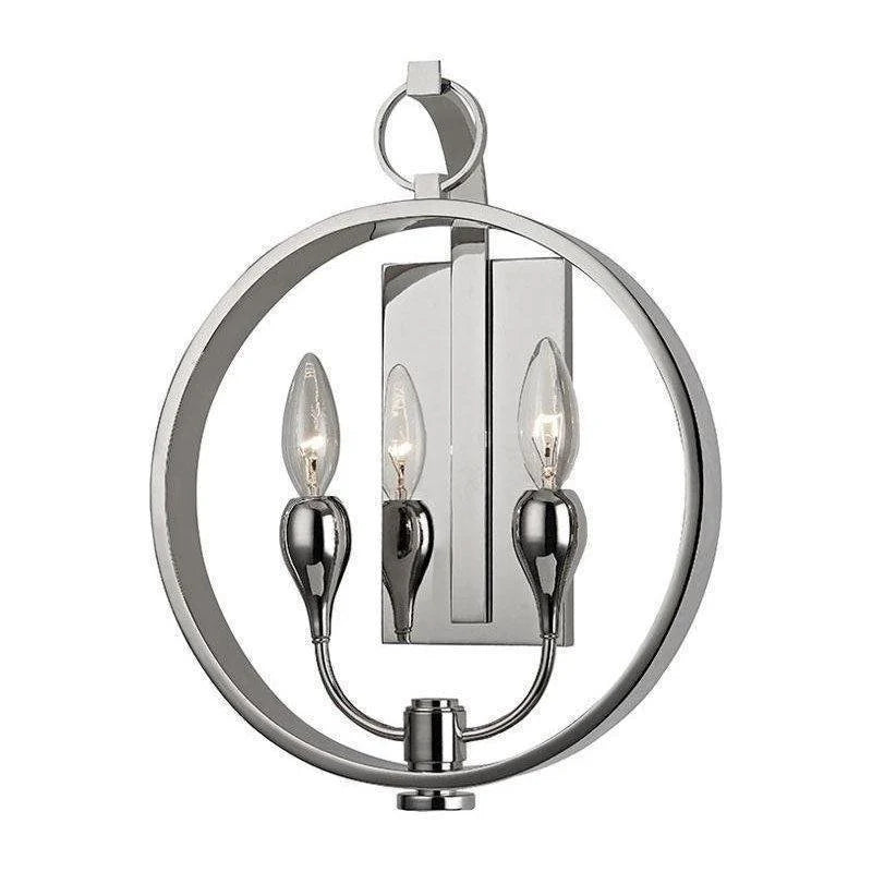 Angled detail of the Dresden circular frame, two candle holders and reflective backplate