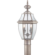 Quoizel Newbury NY9042P post lantern in Pewter with curved clear glass and two candle lights