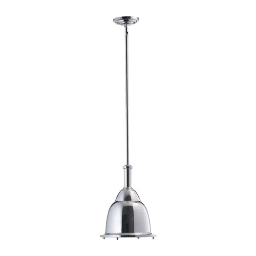 Quorum Step Dome pendant with a reflective chrome shade, slender stem and round canopy