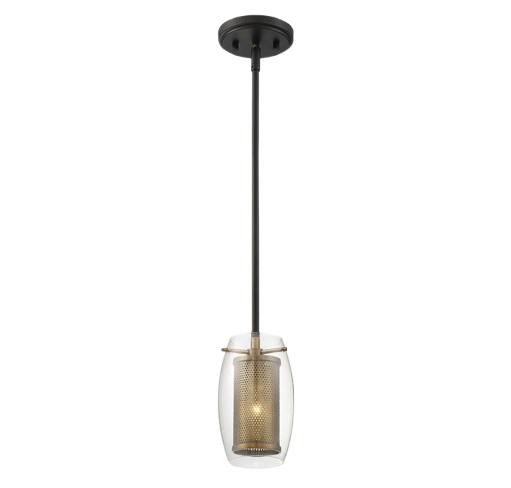 Dunbar 1-Light Mini Pendant Ceiling Light In Warm Brass With Bronze Accents