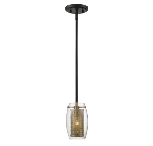 Dunbar 1-Light Mini Pendant Ceiling Light In Warm Brass With Bronze Accents