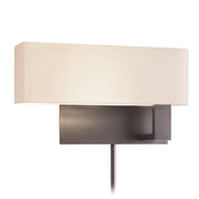 Sonneman Mitra 7027.51F swing-arm wall lamp in Black Brass with off-white linen shade