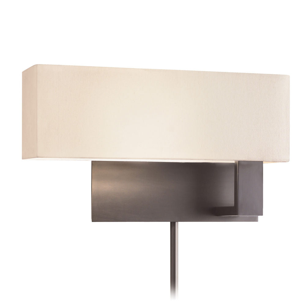 Sonneman Mitra 7027.51F swing-arm wall lamp in Black Brass with off-white linen shade