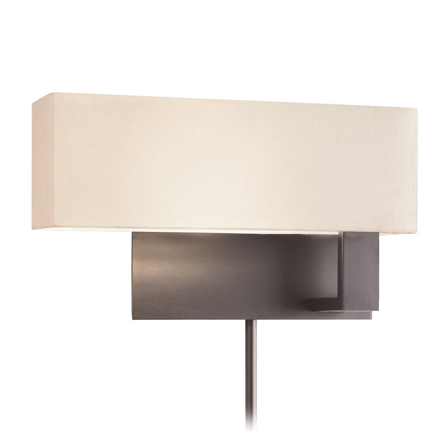 Sonneman Mitra 7027.51F swing-arm wall lamp in Black Brass with off-white linen shade