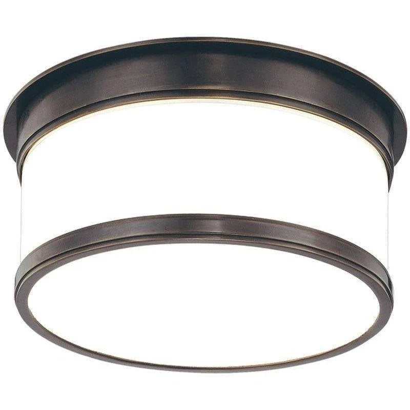 Hudson Valley Geneva 709-OB close view of stepped Old Bronze rings and white glass diffuser