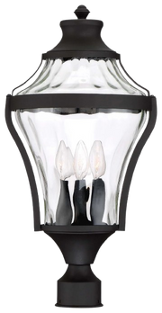 Libre post lantern with curved clear glass, dark framing and a round post socket