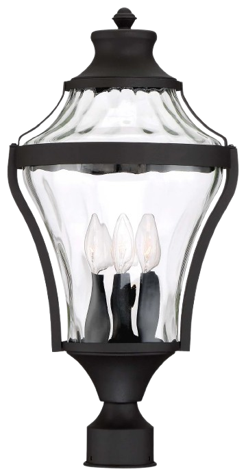 Libre post lantern with curved clear glass, dark framing and a round post socket