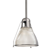 Hudson Valley Haverhill 8-inch mini pendant in polished nickel with vertically ribbed prismatic glass