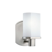 Kichler Legé brushed nickel wall sconce with a pale rectangular shade and compact backplate