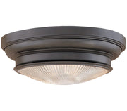 Hudson Valley Woodstock 7509-OB flush mount with stepped Old Bronze frame and shallow prismatic glass
