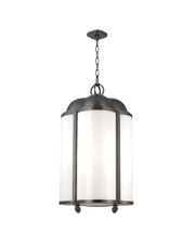 Hudson Valley Berkshire 7618-PN hanging lantern with glass panels, a domed top and polished nickel framing.
