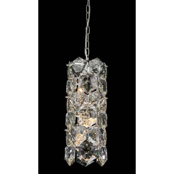 StarFire Crystal Glacier 7819CH pendant with a tall column of faceted clear crystals and chrome chain