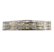 Lancaster vanity light with a bowed polished chrome bar and angular faceted elements.