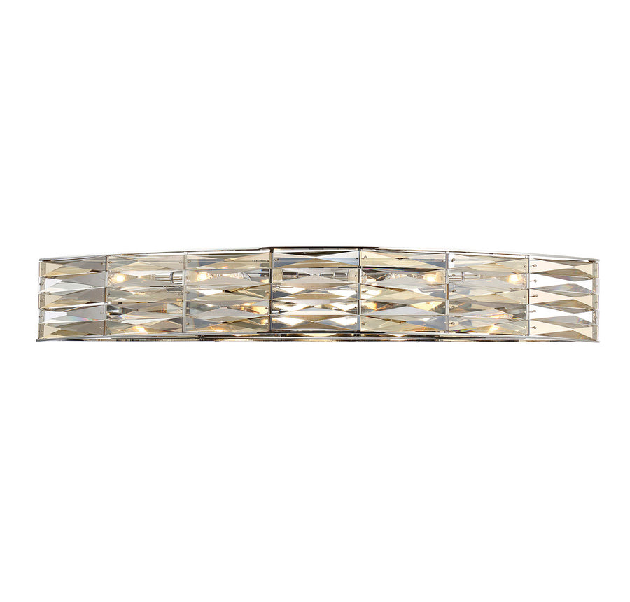 Savoy House Lancaster 8-974-6-11 vanity light with faceted crystal and a curved Polished Chrome frame.