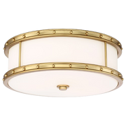 Round white drum flush mount with Liberty Gold bands