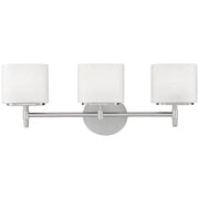 Hudson Valley Trinity satin-nickel vanity bar with three opal shades and a rounded backplate