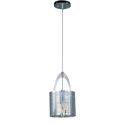 Mirage mini pendant with patterned cylindrical shade and arched support