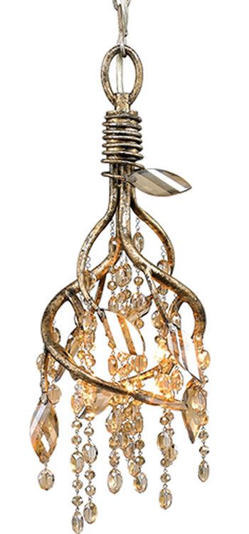 Golden Autumn Twilight 9903-M1LMG gold-tone mini pendant with twisting frame and bead strands