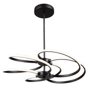 Artcraft Equinox AC7688BK ceiling light with black looping arms and illuminated white edges, angled view