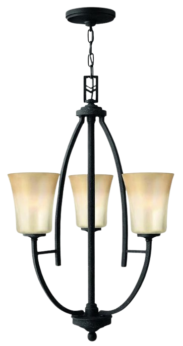 Hinkley Valley Three Light Vintage Black Amber Iridescent Glass Up Chandelier In Vintage Black Finish