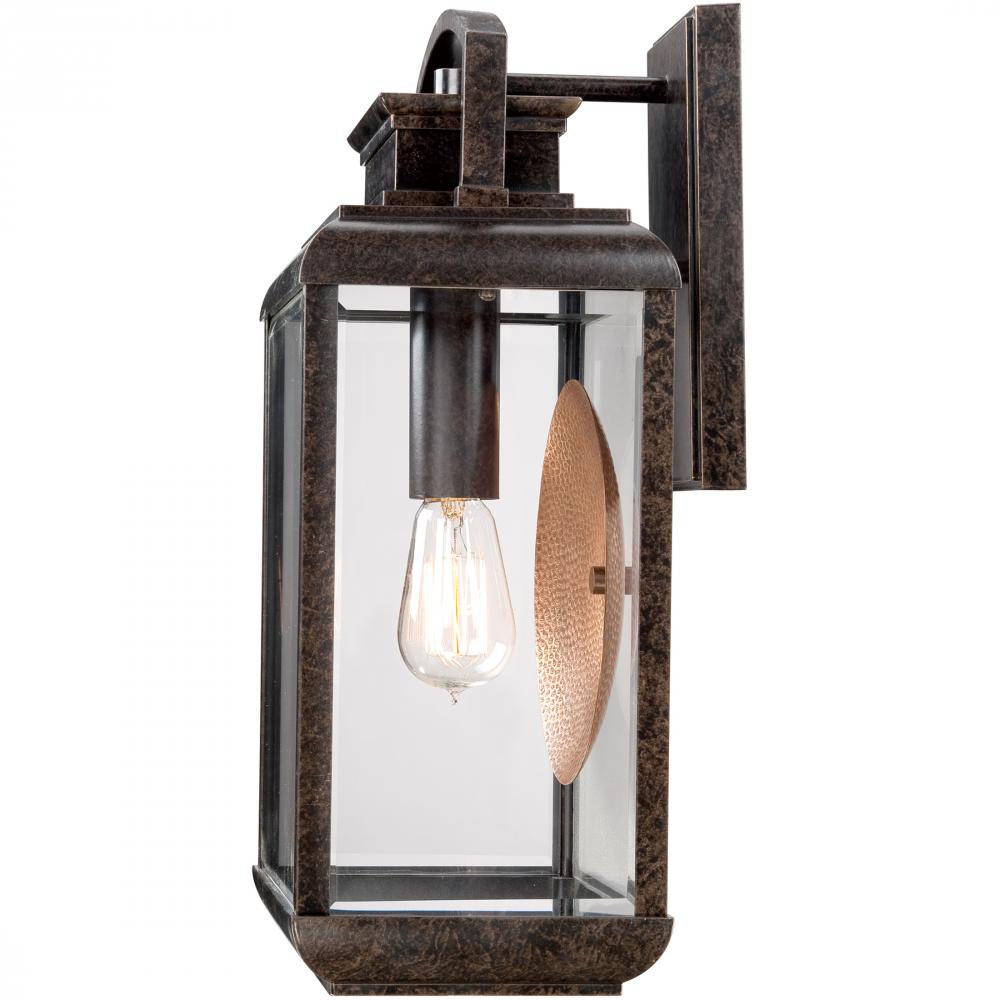 Quoizel Byron BRN8410IB wall lantern, side view showing bracket and clear glazing