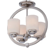 Quoizel Celestial CD1714BN semi-flush light with four white cylindrical shades inside a brushed nickel ring