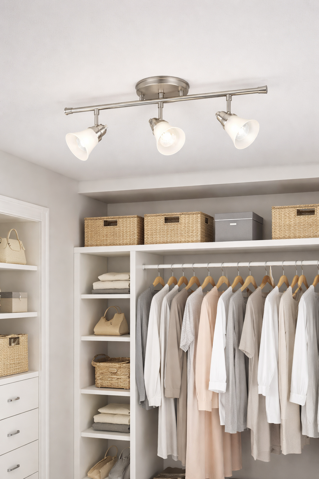 3-Light Fixed Track Lighting Fixture in Brushed Nickel with Clear & Frosted Glass