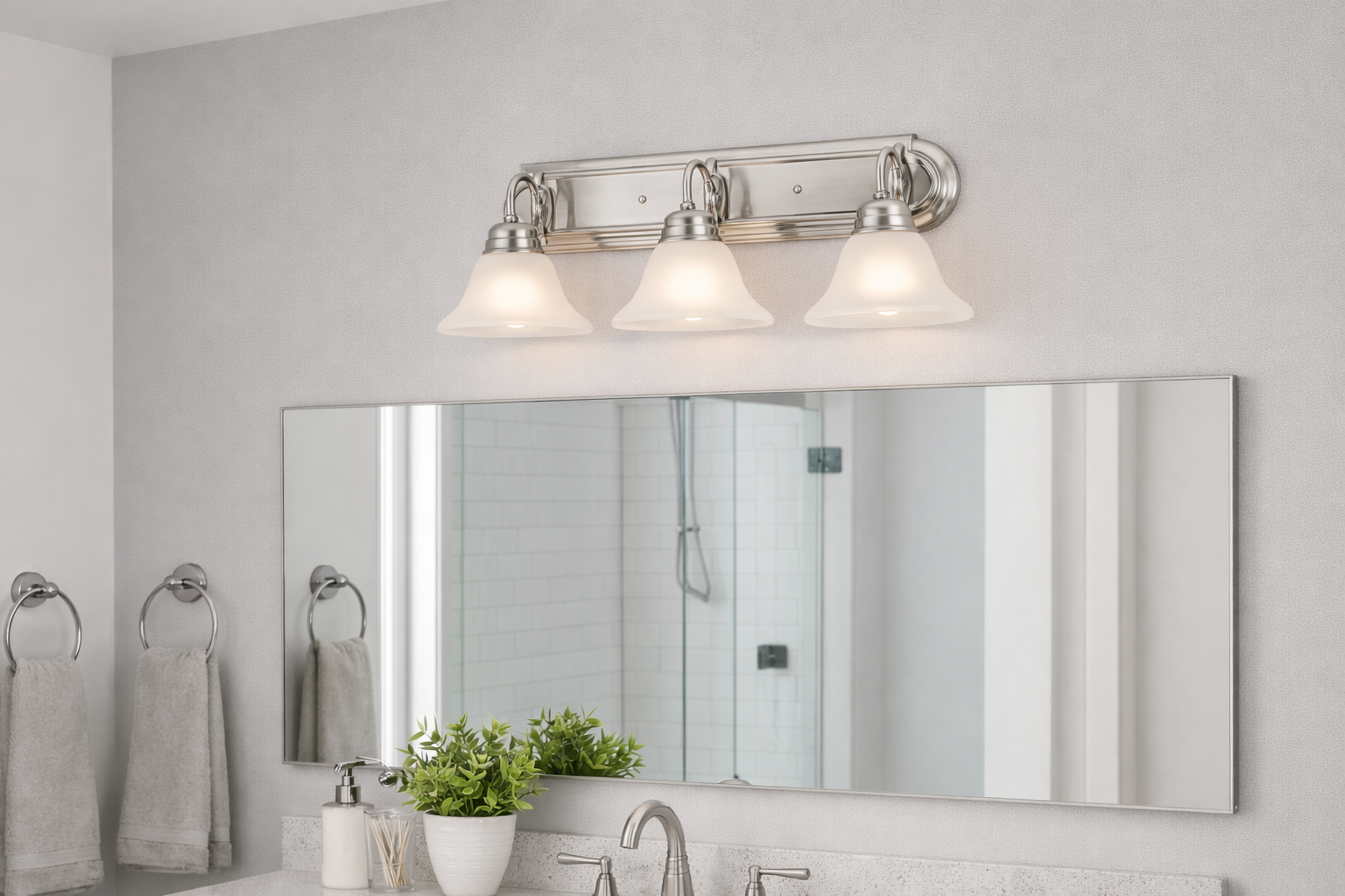 Millbridge Satin Nickel Dimmable 3-Light Bathroom Vanity Light