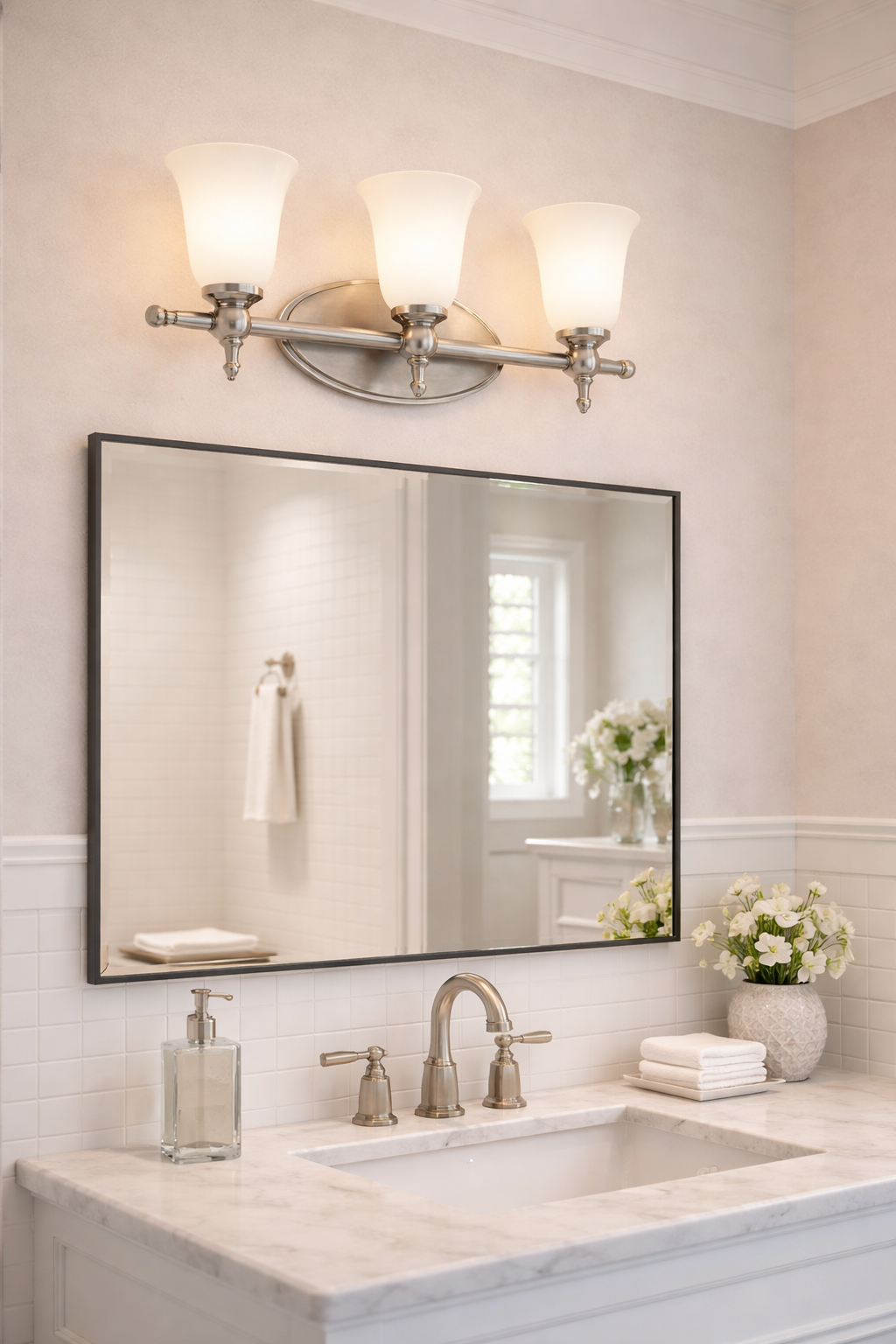 Yorktown 3-Light Bath Vanity Light – 23.75 Inch Antique Nickel Wall Fixture