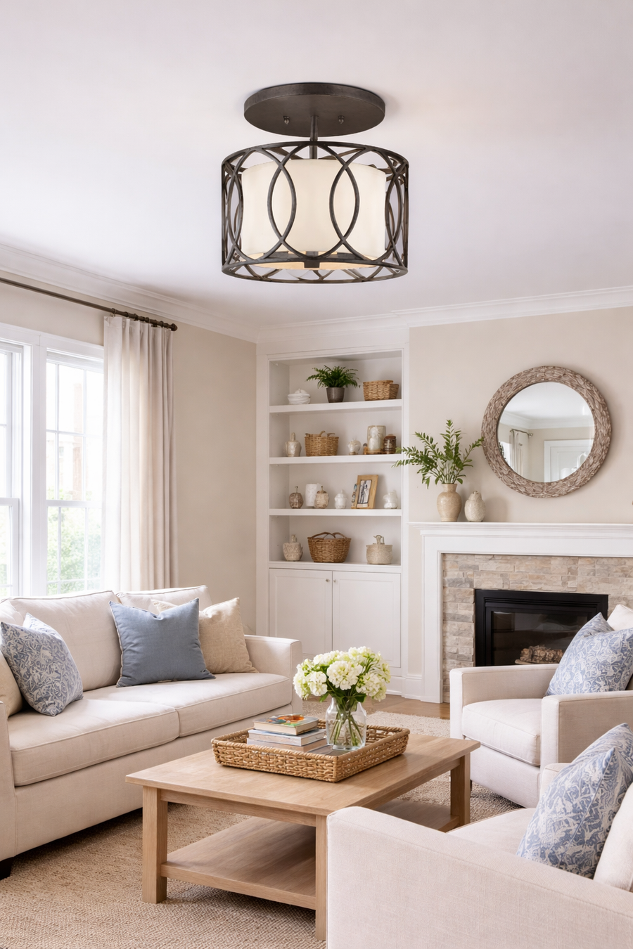 Sausalito 12-Inch 3-Light Semi-Flush Mount Ceiling Light In Deep Bronze - C1283Db