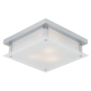 Helios flush mount with a frosted square diffuser and silver-toned frame