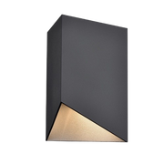 Brecon black wall light with a rectangular enclosure and triangular lower opening.