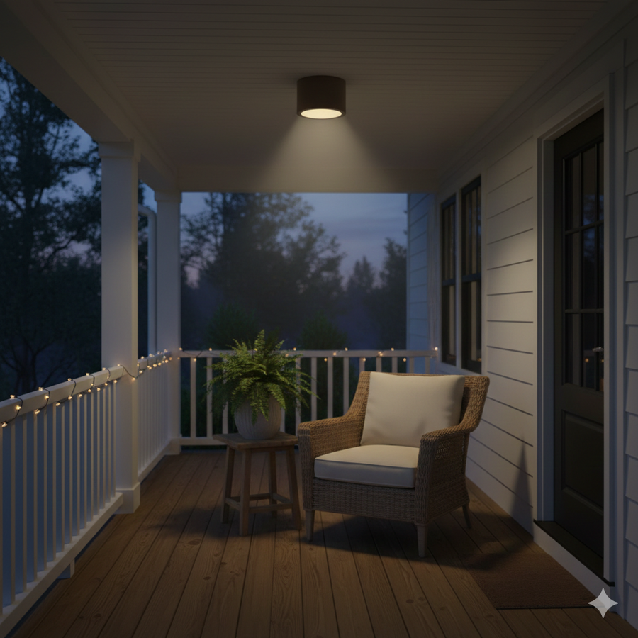 15W Outdoor Luna Led Flush Mount Light, Bronze Finish, Etched Glass Lens, Wet Location Rated